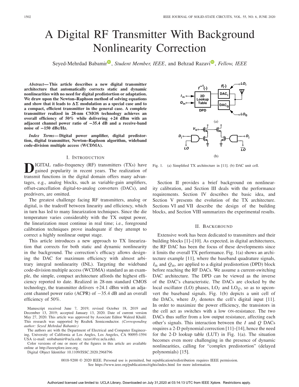 A Digital RF Transmitter with Background Nonlinearity Correction