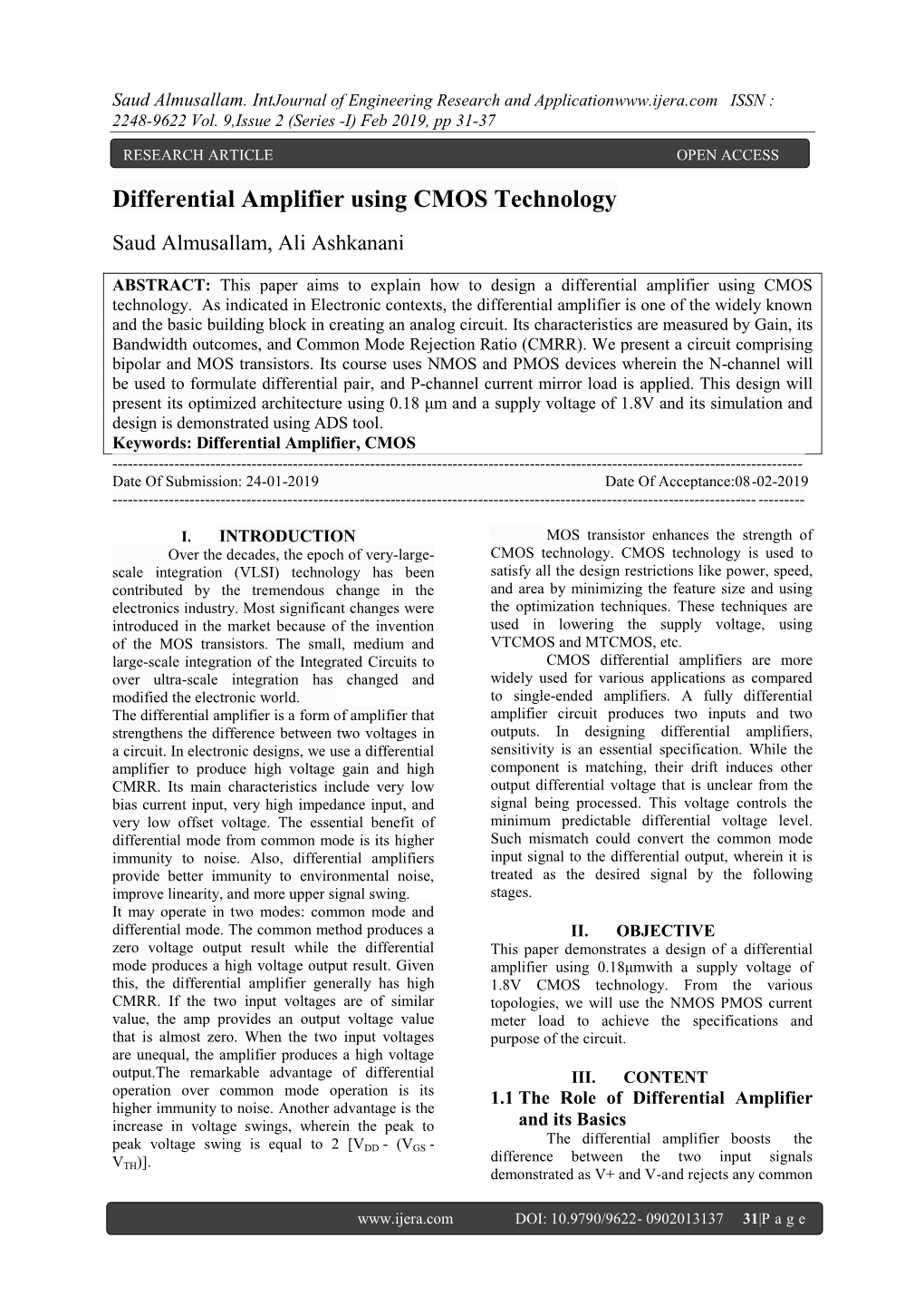 Differential Amplifier Using CMOS Technology