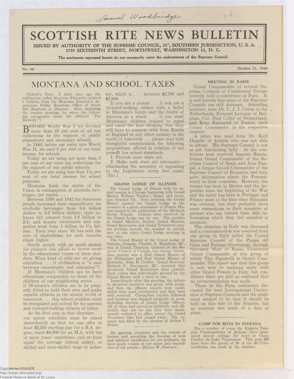 Scottish Rite News Bulletin, No. 98, Box 1, Folder 5, Item 41