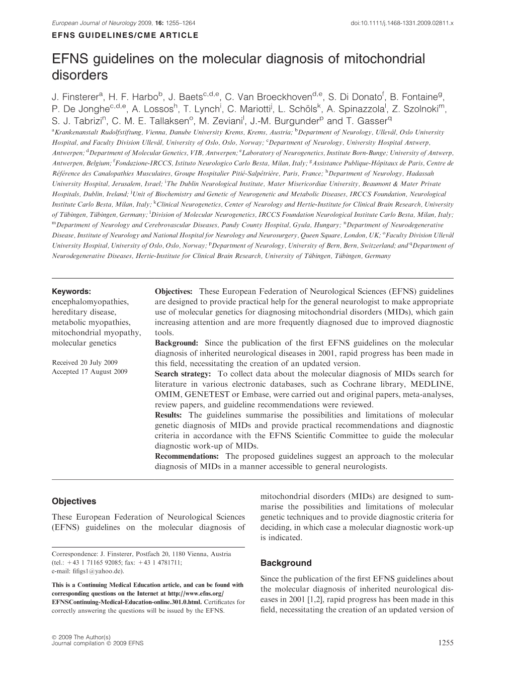 EFNS Guidelines on the Molecular Diagnosis of Mitochondrial Disorders