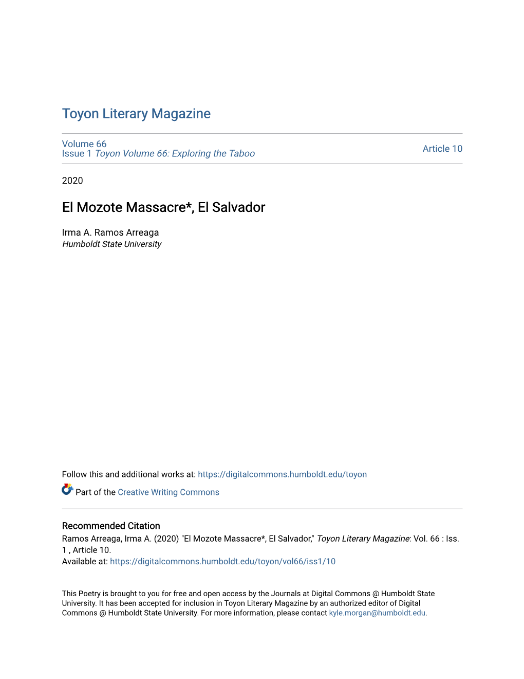 El Mozote Massacre*, El Salvador