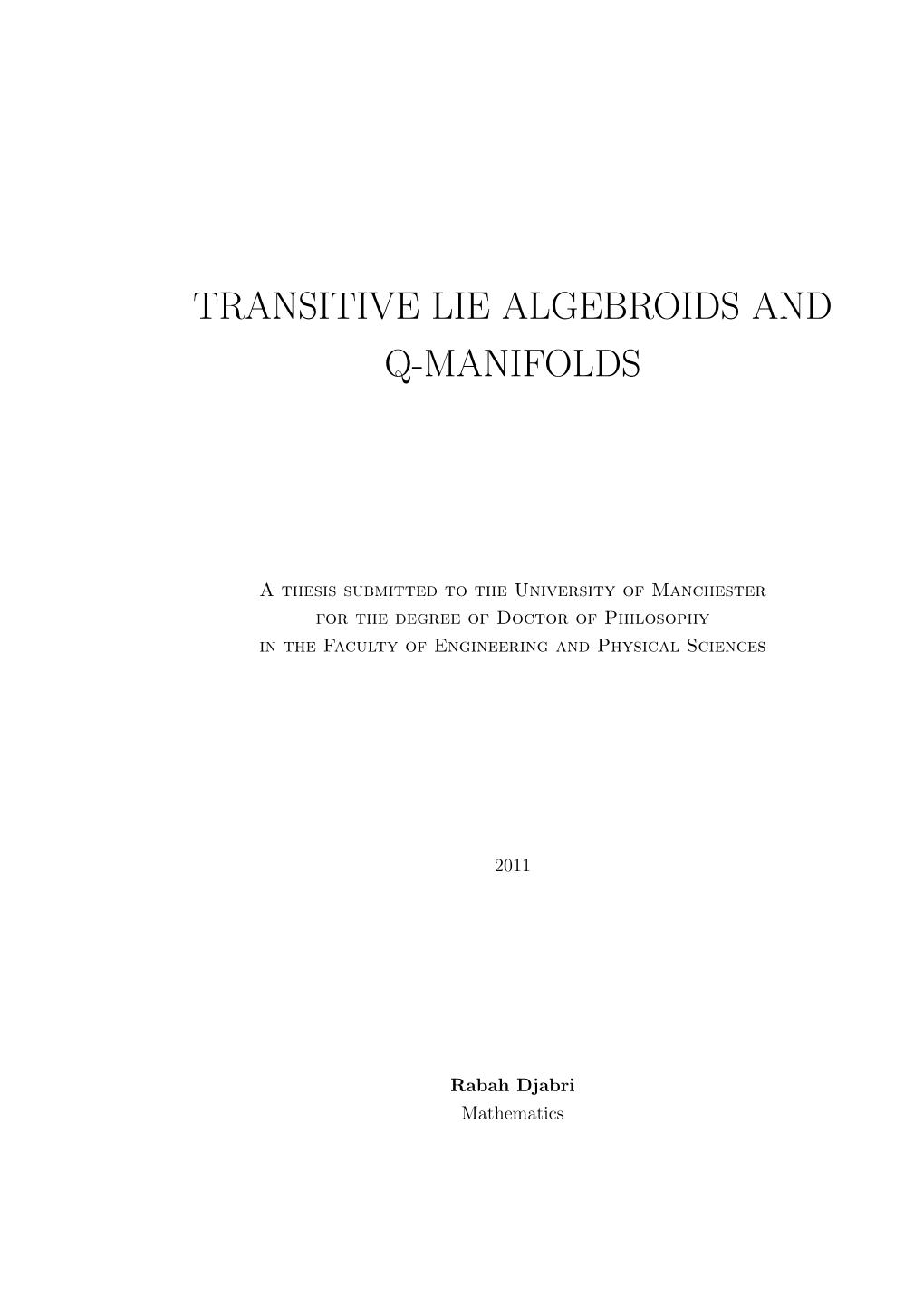 Transitive Lie Algebroids and Q-Manifolds