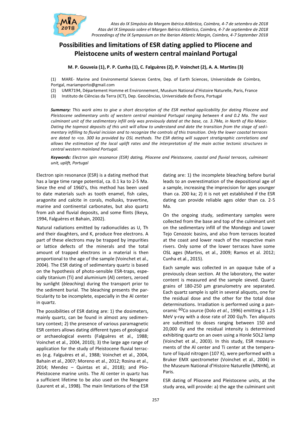 Possibilities and Limitations of ESR Dating Applied to Pliocene and Pleistocene Units of Western Central Mainland Portugal