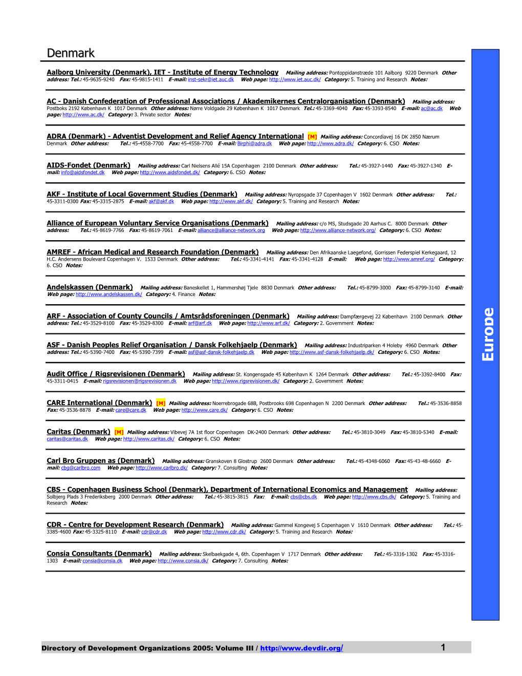 European Voluntary Service Organisations (Denmark) Mailing Address: C/O MS, Studsgade 20 Aarhus C