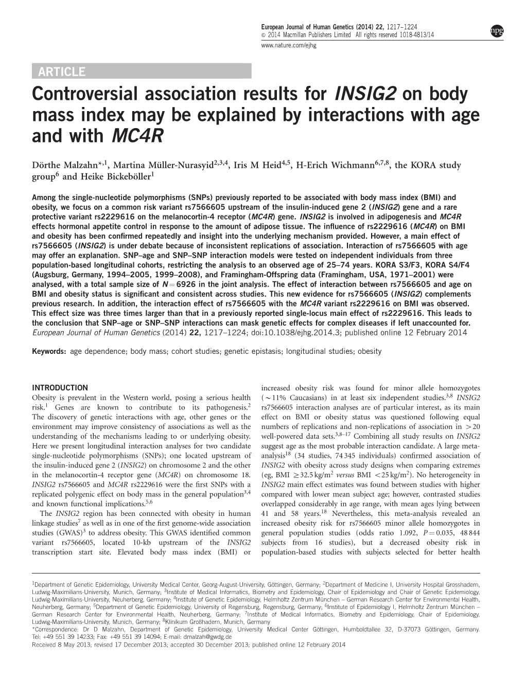 Controversial Association Results for INSIG2 on Body Mass Index May Be Explained by Interactions with Age and with MC4R