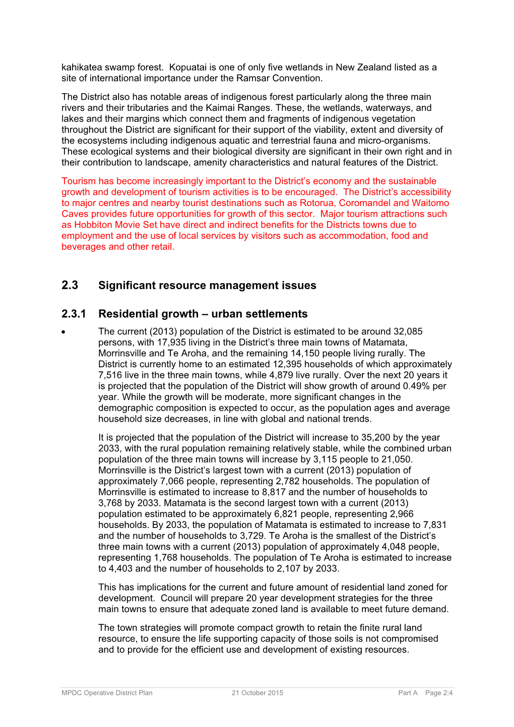 Significant Resource Management Issues 2.3.1 Residential Growth