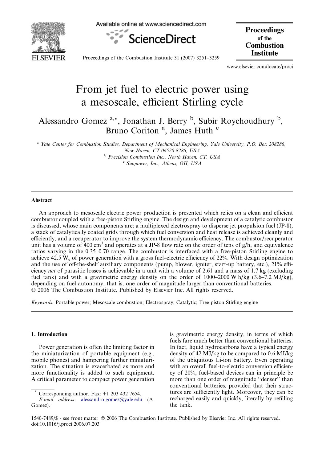 From Jet Fuel to Electric Power Using a Mesoscale, Efficient Stirling Cycle