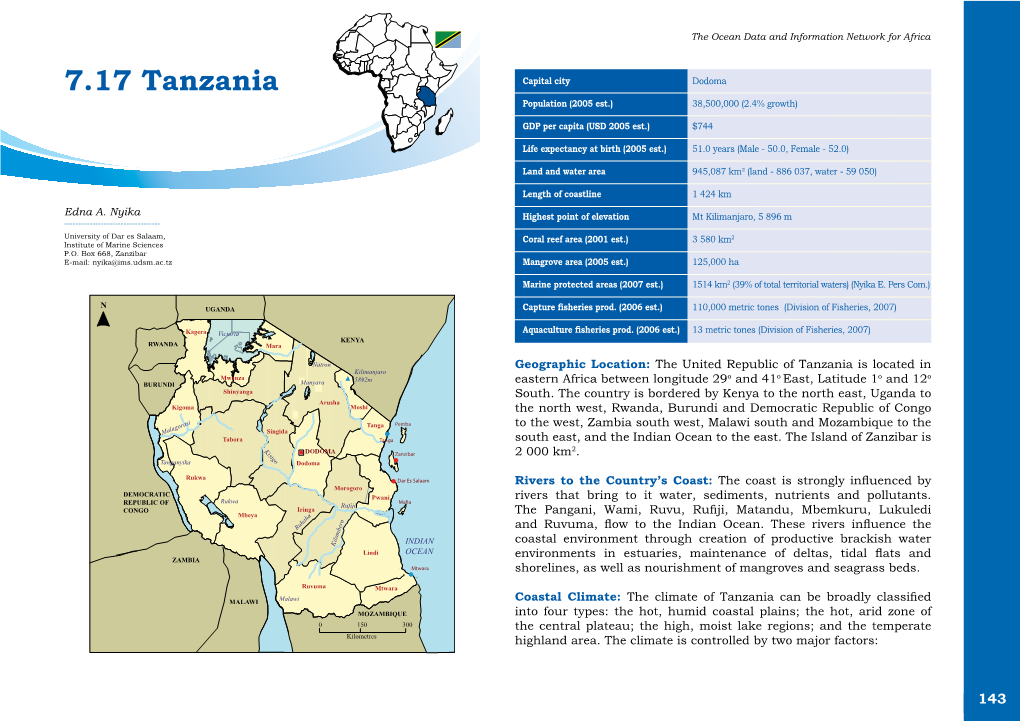 7.17 Tanzania Capital City Dodoma Population (2005 Est.) 38,500,000 (2.4% Growth)