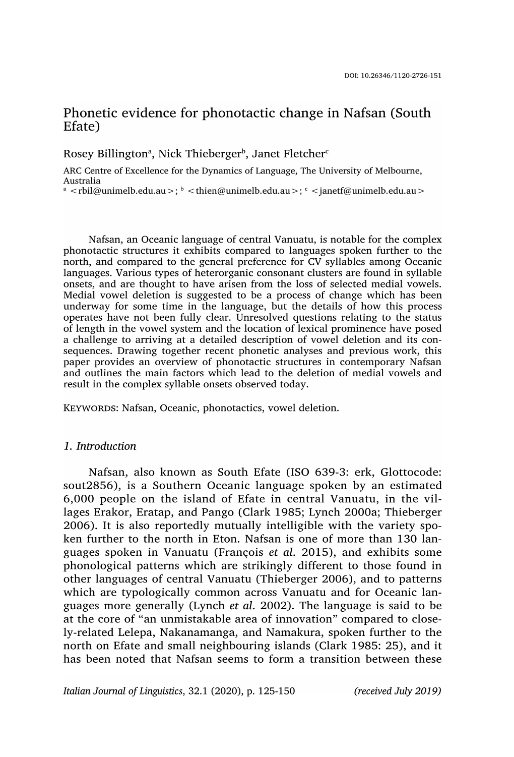 Phonetic Evidence for Phonotactic Change in Nafsan (South Efate)