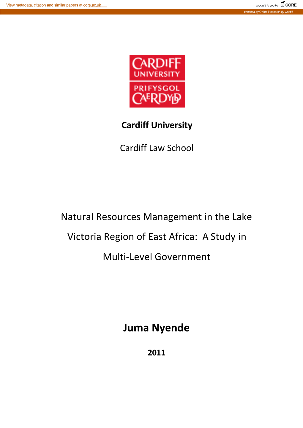 Natural Resources Management in the Lake Victoria Region of East Africa: a Study in Multi-Level Government