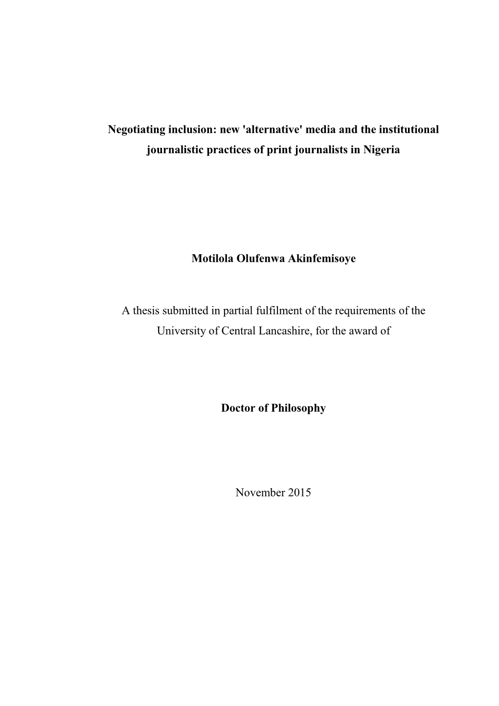 'Alternative' Media and the Institutional Journalistic Practices of Print Journalists in Nigeria Moti