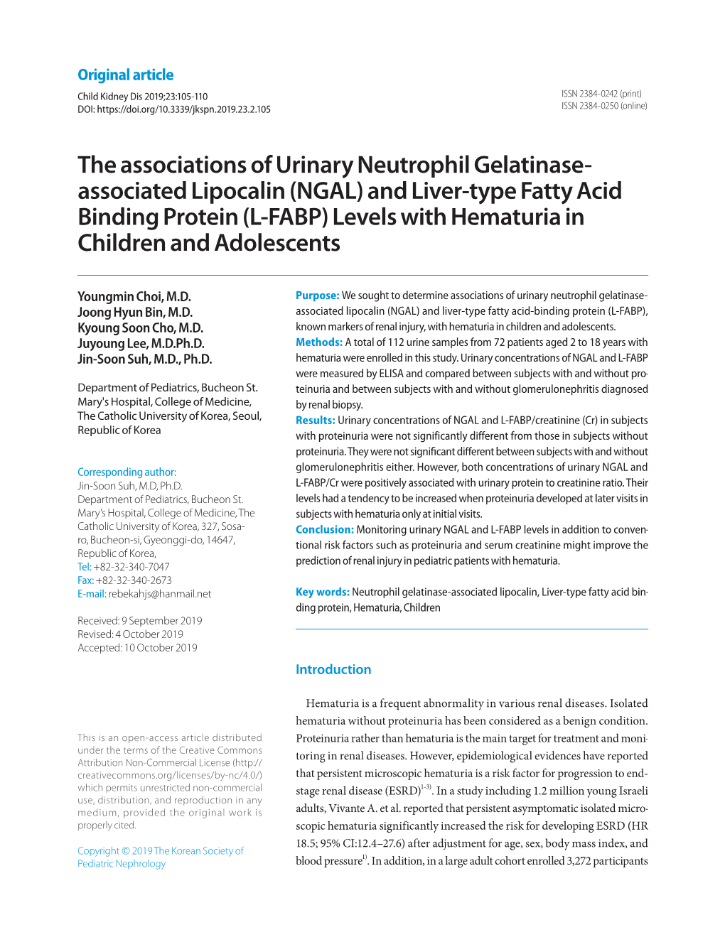 L-FABP) Levels with Hematuria in Children and Adolescents