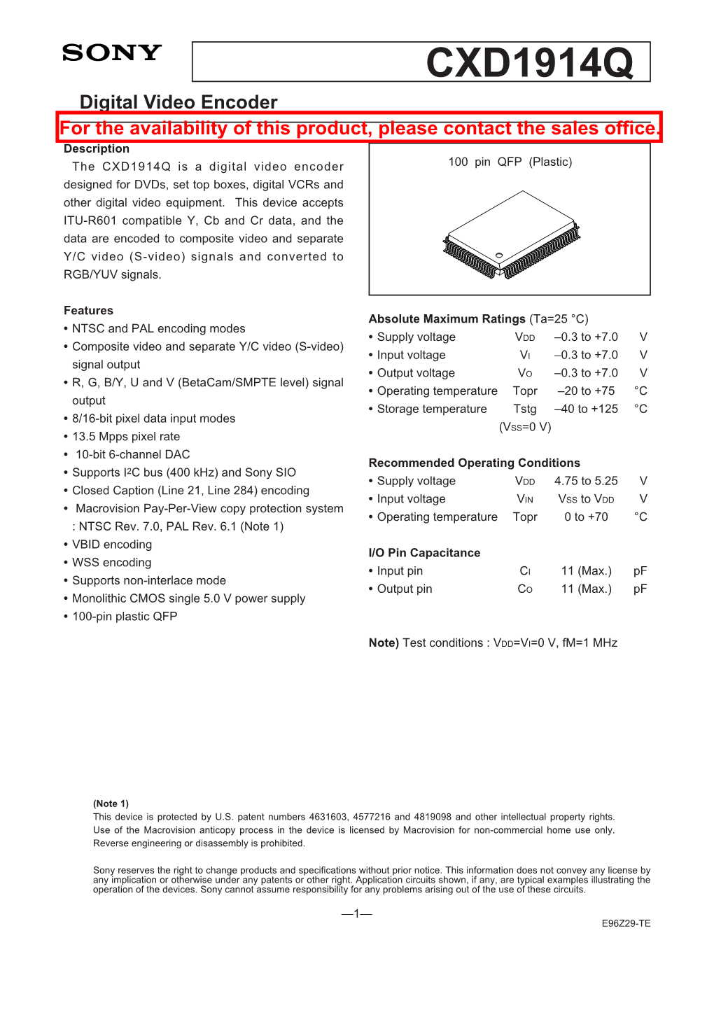 CXD1914Q Digital Video Encoder