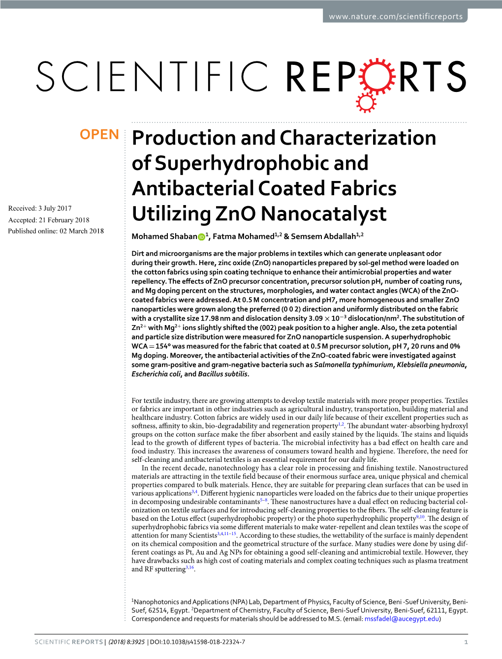 Production and Characterization of Superhydrophobic And