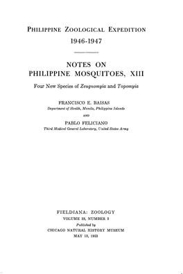 Notes on Philippine Mosquitoes, Xiii. Four New Species of Zeugnomyia and Topomyia