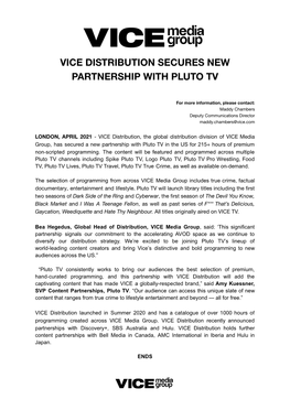 Vice Distribution Secures New Partnership with Pluto Tv