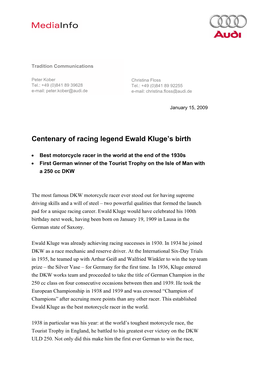 Centenary of Racing Legend Ewald Kluge's Birth
