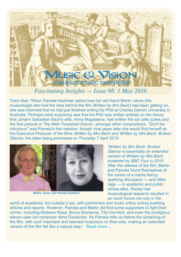 The Music and Vision Classical Music Newsletter: Fascinating Insights