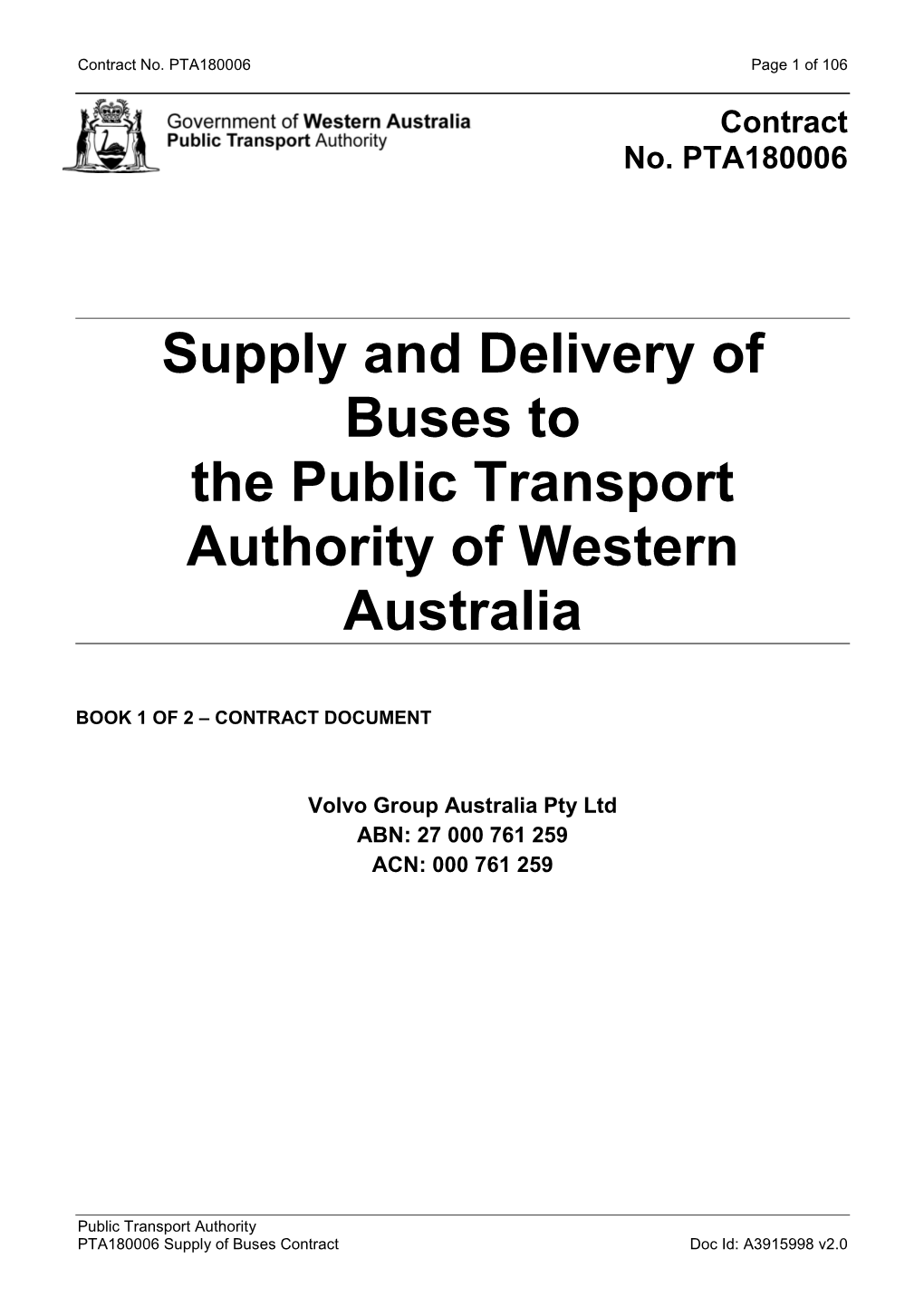 Supply and Delivery of Buses to the Public Transport Authority of Western Australia