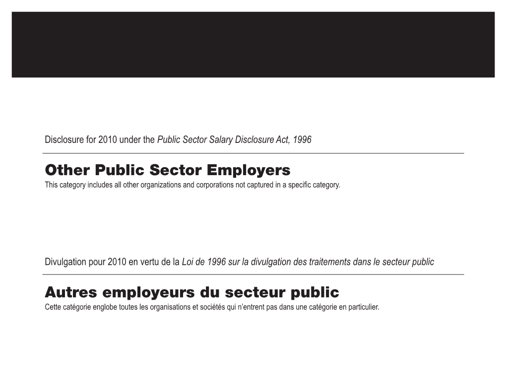 Other Public Sector Employers This Category Includes All Other Organizations and Corporations Not Captured in a Specific Category