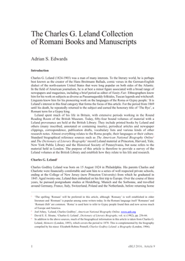 The Charles G. Leland Collection of Romani Books and Manuscripts
