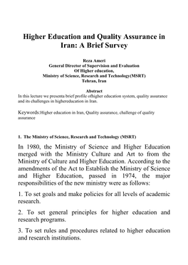 Higher Education and Quality Assurance in Iran: a Brief Survey