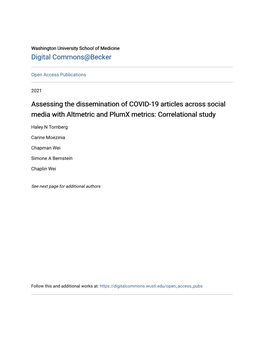Assessing the Dissemination of COVID-19 Articles Across Social Media with Altmetric and Plumx Metrics: Correlational Study