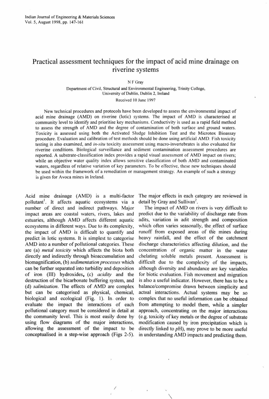 Practical Assessment Techniques for the Impact of Acid Mine Drainage on Riverine Systems