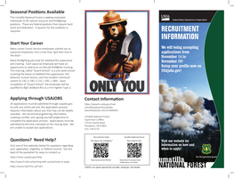 Umatilla NF Recruitment Info Brochure.Indd