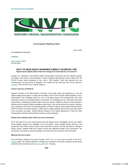 NVTC June Virtual Commission Meeting Alert