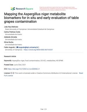 Mapping the Aspergillus Niger Metabolite Biomarkers for in Situ and Early Evaluation of Table Grapes Contamination