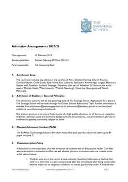 Admission Arrangements 2020/21