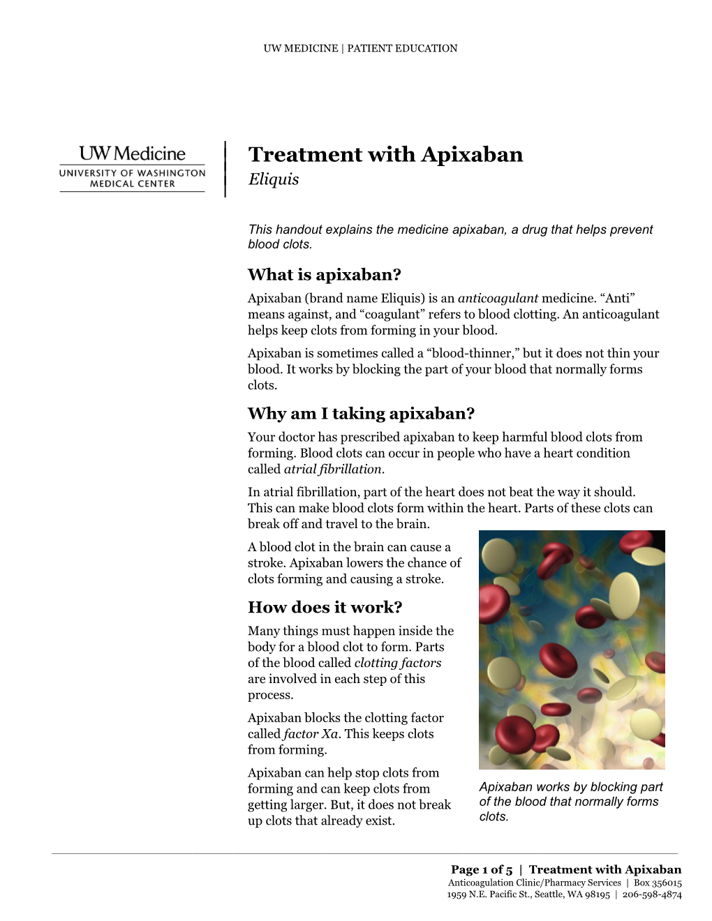 Treatment with Apixaban | Eliquis |