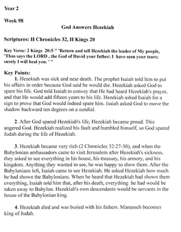 Scriptures: II Chronicles 32, 11 Kings 20 1. Hezekiah Was Sick and Near