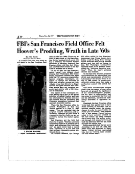 FBI's San Francisco Field Office Felt Hoover's Prodding, Wrath in Late '60S