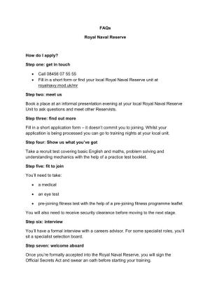 Faqs Royal Naval Reserve How Do I Apply? Step One