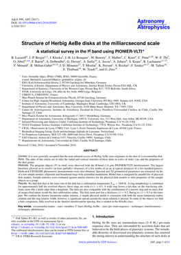 Structure of Herbig Aebe Disks at the Milliarcsecond Scale a Statistical Survey in the H Band Using PIONIER-VLTI? B