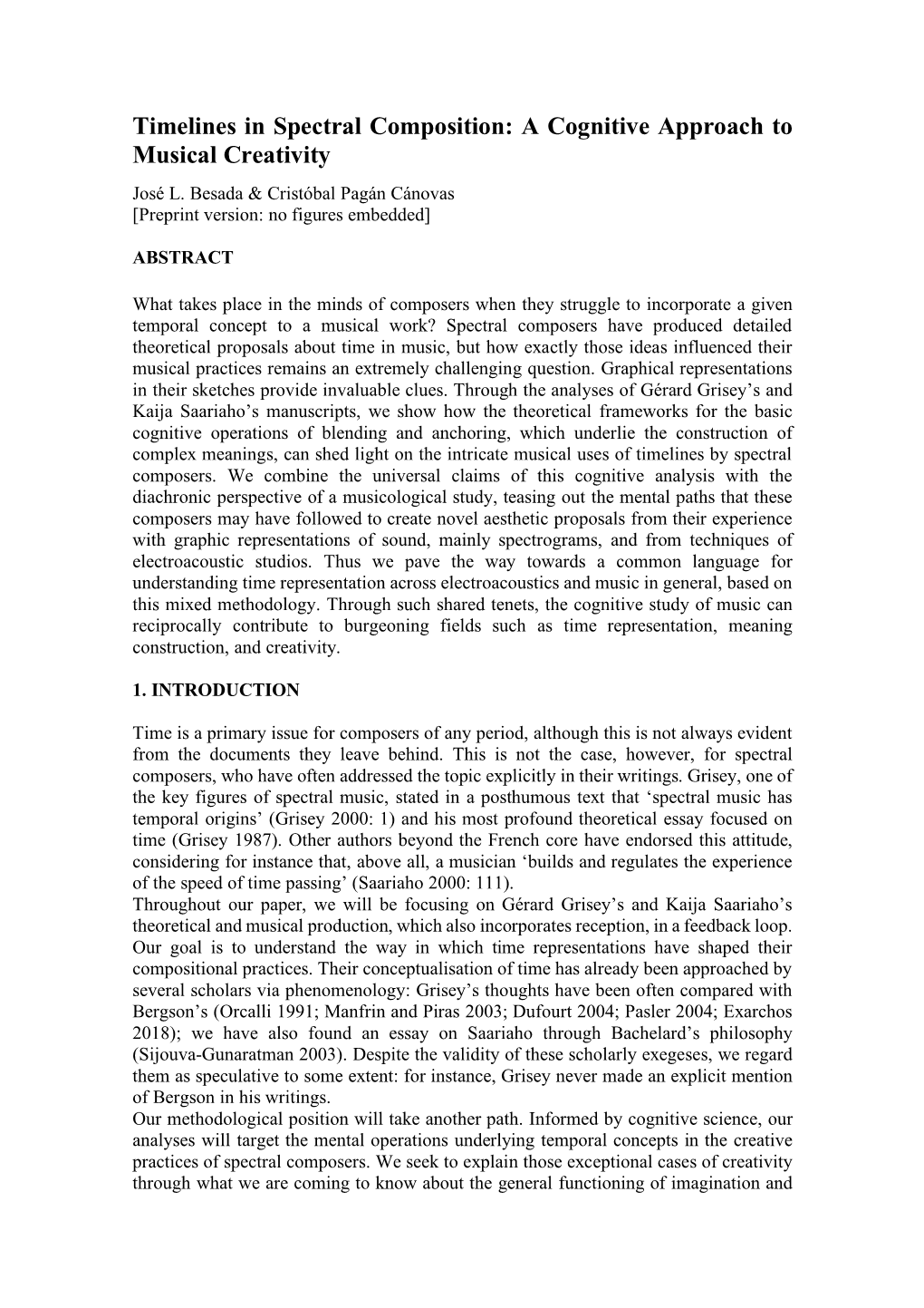 Timelines in Spectral Composition: a Cognitive Approach to Musical Creativity