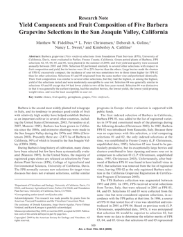 Yield Components and Fruit Composition of Five Barbera Grapevine Selections in the San Joaquin Valley, California