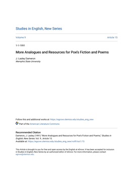 Analogues and Resources for Poeâ•Žs Fiction and Poems
