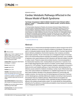 Cardiac Metabolic Pathways Affected in the Mouse Model of Barth Syndrome