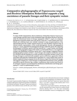 Comparative Phylogeography of Trypanosoma Rangeli and Rhodnius