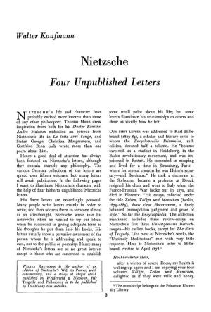 Nietzsche: Four Unpublished Letters