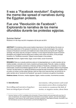 Facebook Revolution": Exploring the Meme-Like Spread of Narratives During the Egyptian Protests