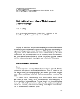 Bidirectional Interplay of Nutrition and Chemotherapy