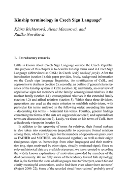 Kinship Terminology in Czech Sign Language1 Klára Richterová, Alena