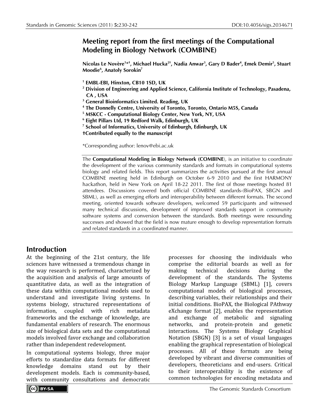 Computational Modeling in Biology Network (COMBINE)