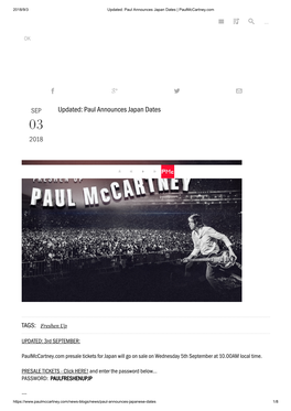Updated: Paul Announces Japan Dates | Paulmccartney.Com