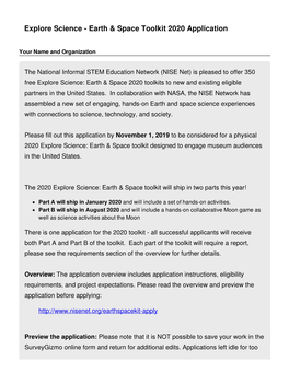 Explore Science - Earth & Space Toolkit 2020 Application