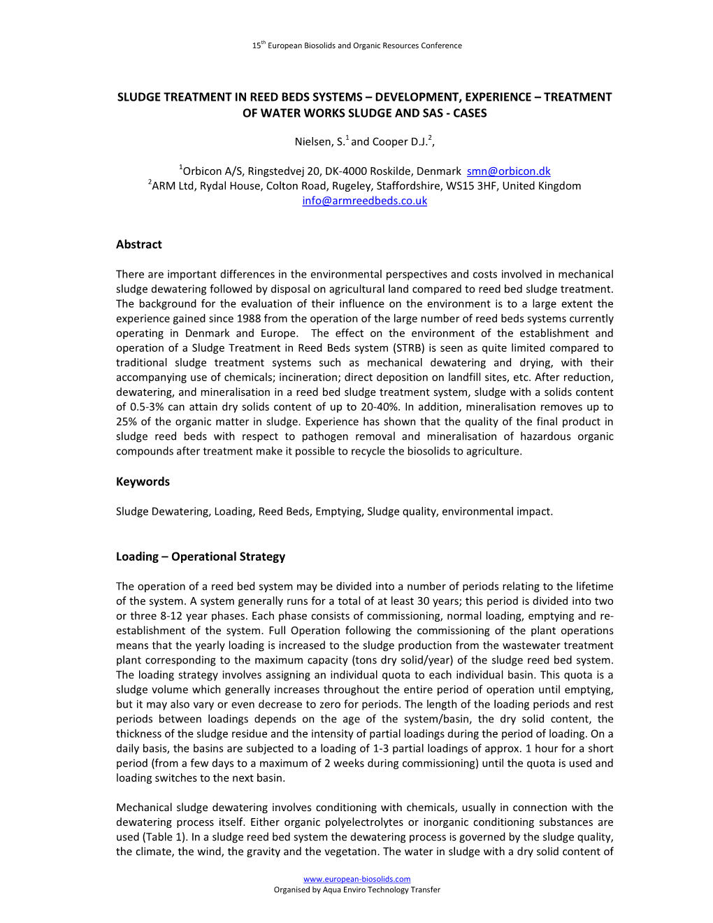 Sludge Treatment in Reed Beds Systems – Development, Experience – Treatment of Water Works Sludge and Sas - Cases